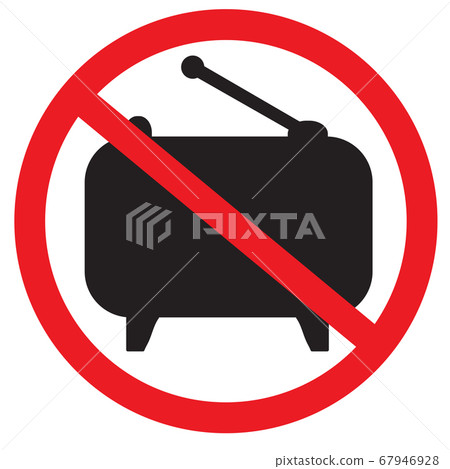 Prohibition sign. Radio receiver is prohibited to listen. Black silhouette. Red circle. Vector  67946928