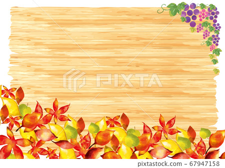 秋天的木紋和落葉框架 秋天的木紋和落葉框架 67947158