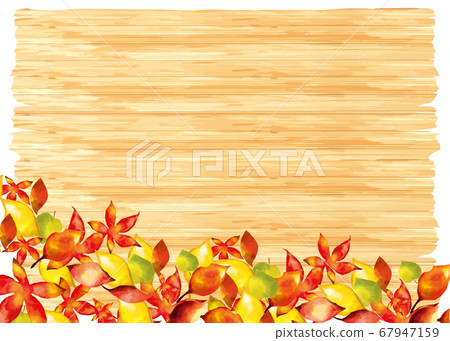 秋天的木紋和落葉框架 67947159