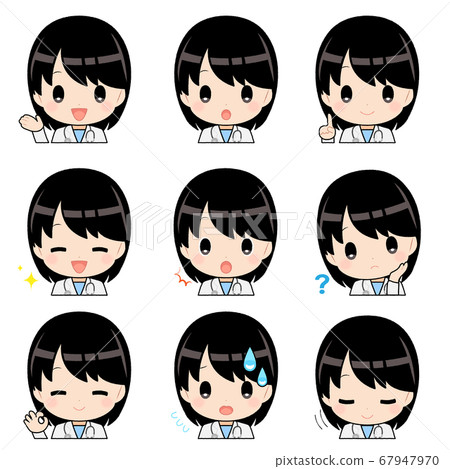 Illustration material (anime style) Stethoscope White haired black hair female facial expression icon set Illustration material (anime style) Stethoscope White haired black hair female facial expression icon set 67947970