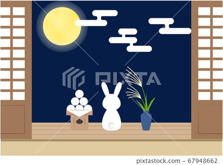 Izayoi_Rabbit watching the moon on the veranda 67948662