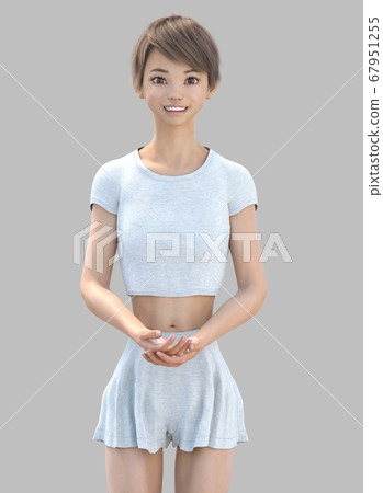 Room wear woman perming3DCG illustration material 67951255