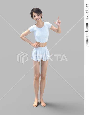 Room wear woman perming3DCG illustration material 67951256