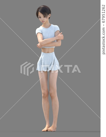 Room wear woman perming3DCG illustration material 67951262
