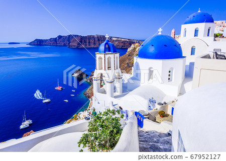 Oia, Santorini, Greece - Blue church and caldera 67952127