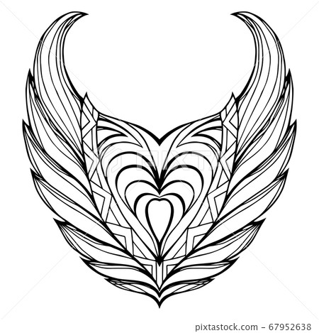 Hand drawn vintage wings.Object with doodle pattern. Vector element  67952638