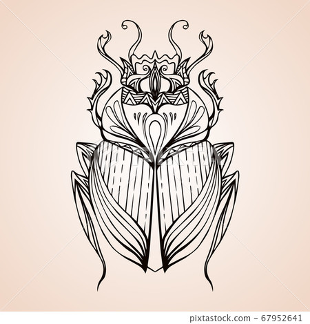 Hand drawn vintage scarab. Insect with doodle pattern. Vector element for tattoo sketch, printing on T-shirts, postcards and your design 67952641