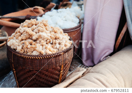 Cotton fiber in bamboo basket local Thai cotton 67952811
