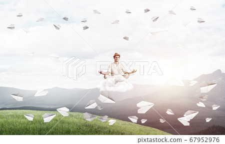 Young man keeping mind conscious. Young man keeping mind conscious. 67952976