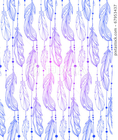 Seamless pattern of hand drawn feathers with boho pattern. Tribal doodle background. Vector element Seamless pattern of hand drawn feathers with boho pattern. Tribal doodle background. Vector element 67953437