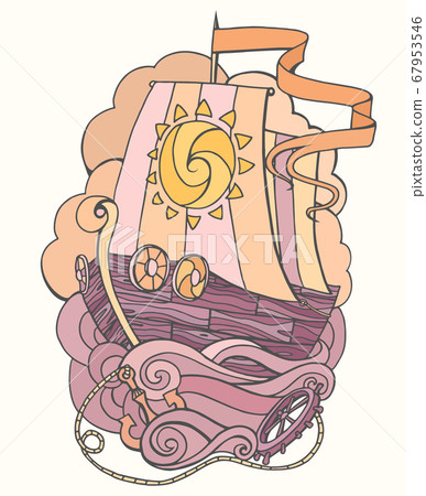 Vector abstract doodle gentle illustration of a sea ship. Children's illustration. Print Element Vector abstract doodle gentle illustration of a sea ship. Children's illustration. Print Element 67953546