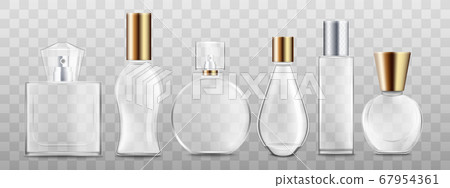 Realistic perfume bottle set isolated on transparent background Realistic perfume bottle set isolated on transparent background 67954361