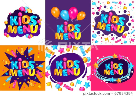 Cute kids meal menu vector templates set cartoon vector illustration. 67954394