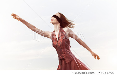 Concept of freedom and happiness with girl enjoying this life Concept of freedom and happiness with girl enjoying this life 67954890