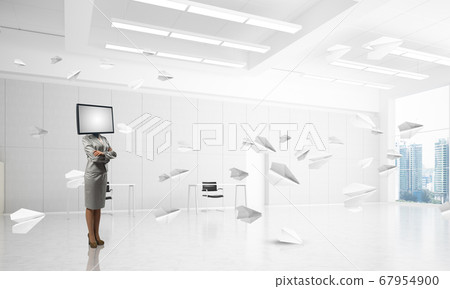 Business woman with TV instead of head. Business woman with TV instead of head. 67954900