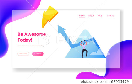 Business Man Aiming to Take New Career Height. Landing Page Template. Businessman Character Climbing Up on Peak Business Man Aiming to Take New Career Height. Landing Page Template. Businessman Character Climbing Up on Peak 67955479