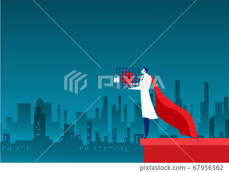 The doctor holds the virus in the cage to conquer the dangerous virus. The doctor holds the virus in the cage to conquer the dangerous virus. 67956562