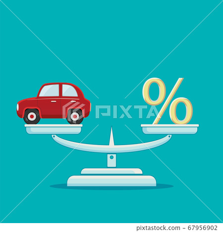 Car and percent sign on scales. Loan and insurance 67956902