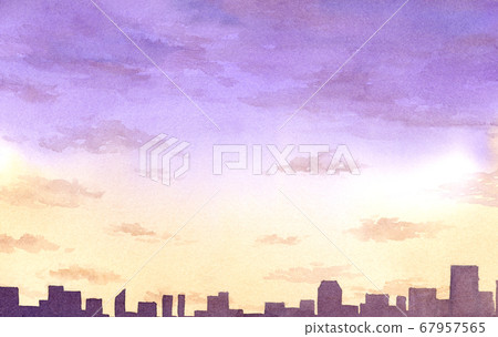 Cityscape At Dusk Watercolor Painting Stock Illustration