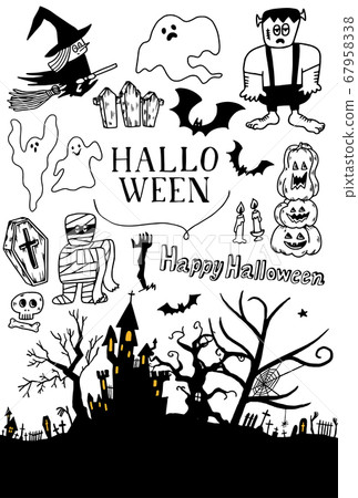 Halloween Monochrome Fashionable Illustration Set 01 67958338