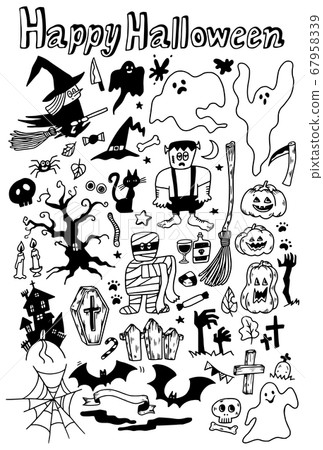 Halloween monochrome fashionable illustration set 02 67958339