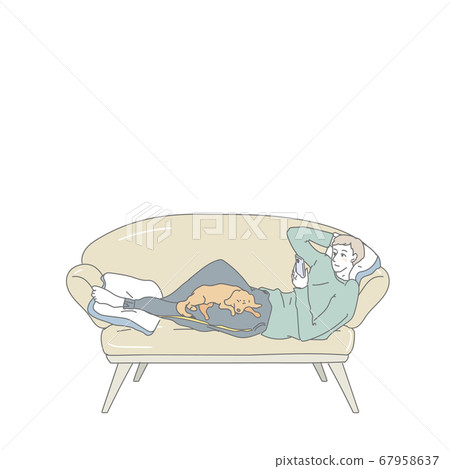 一個人看著沙發上的智能手機 一個人看著沙發上的智能手機 67958637