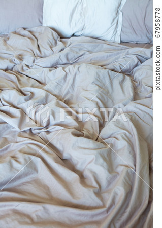 wrinkled sheet pillows blanket bed home textile 67958778