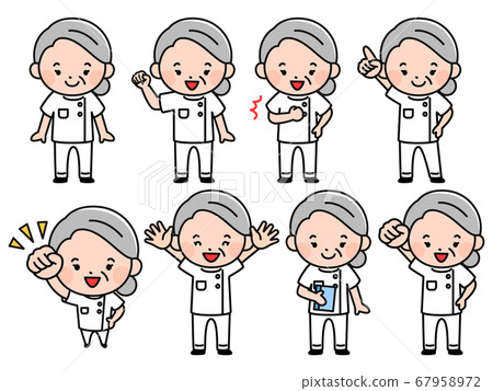 各種姿勢的護士插圖（祖母） 67958972