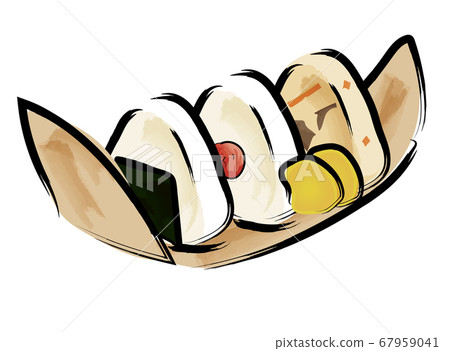 Analog touch brush hand-painted illustration of bamboo skin nigiri rice ball nori ume pickled rice 67959041