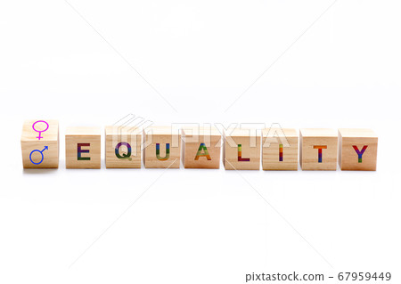 Word EQUALITY next to a spinning die the feminine Word EQUALITY next to a spinning die the feminine 67959449