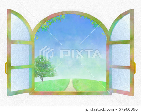 Watercolor style window, city view, ventilation 67960360
