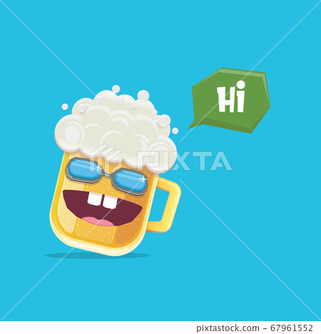 vector cartoon funky beer glass character with sunglasses isolated on blue background. Vector funny beer label or poster design template. International beer day cartoon comic poster or greeting banner vector cartoon funky beer glass character with sunglasses isolated on blue background. Vector funny beer label or poster design template. International beer day cartoon comic poster or greeting banner 67961552