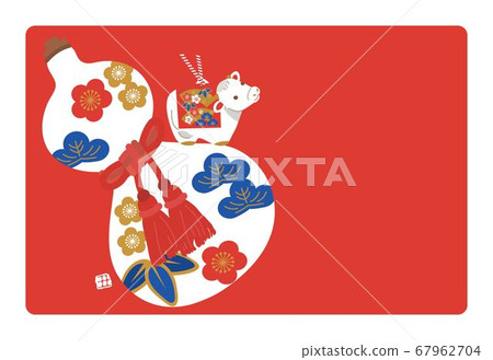 2021 New Year's card design, ox year illustration, New Year's card, gourd and clay bell 67962704