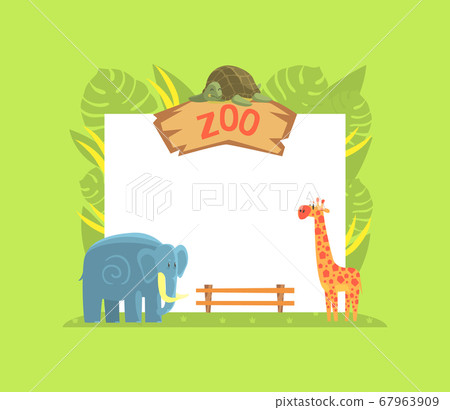Giraffe, Turtle and Elephant Wild Jungle Animals with Blank Banner Vector Illustration 67963909
