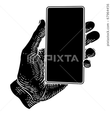 Hand Holding Mobile Phone Vintage Style - Stock Illustration [67964456 ...