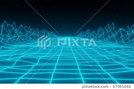 synthwave retro peaks Retro Background 3d render 67965088