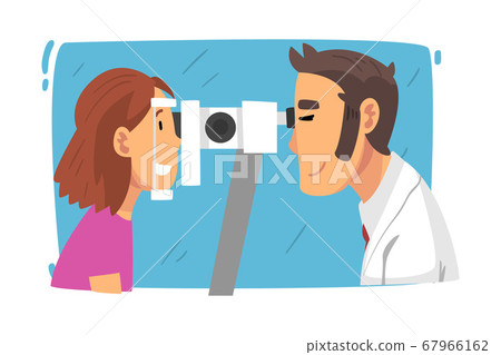 Male Ophthalmologist Doctor Examining Patient Eyesight with Professional Equipment, Ophthalmology Diagnostics, Vision Correction Cartoon Vector Illustration Male Ophthalmologist Doctor Examining Patient Eyesight with Professional Equipment, Ophthalmology Diagnostics, Vision Correction Cartoon Vector Illustration 67966162