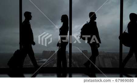 The business people walking in the hall with a beautiful sky view The business people walking in the hall with a beautiful sky view 67969080