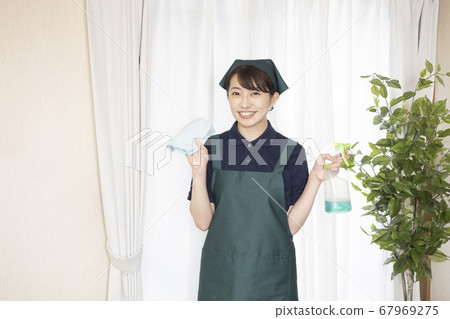 Female worker in house cleaning with towel and detergent 67969275