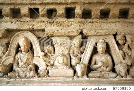 The Ancient City of Taxila, Punjab in Pakistan. Buddhist carvings at the Jaulian Monastery at Taxila, Pakistan. Taxila is an ancient archaeological site recognized by UNESCO. Jaulian Monastery, Taxila 67969390