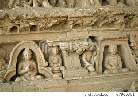 The Ancient City of Taxila, Punjab in Pakistan. Buddhist carvings at the Jaulian Monastery at Taxila, Pakistan. Taxila is an ancient archaeological site recognized by UNESCO. Jaulian Monastery, Taxila 67969391