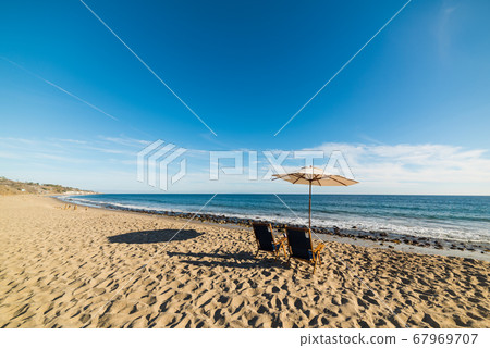 parasol and beach chairs in Malibu 67969707