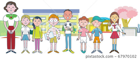 小學生聚集在老師身邊的插圖 67970102