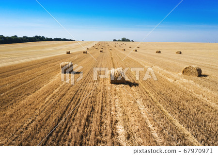 aerial view  Round Bales at the field 67970971