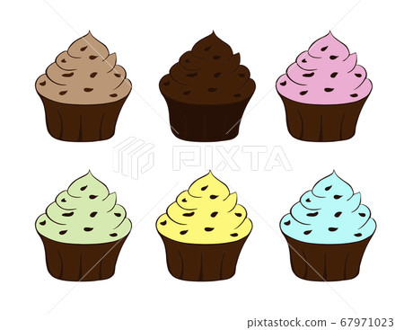 Tasty cupcake set isolated on white background. Sweet dessert icon. Colorful Vector illustration 67971023
