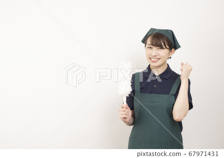 Housework female worker with white handy mop 67971431