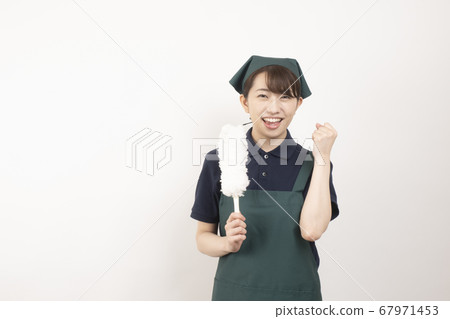 Housework female worker with white handy mop 67971453