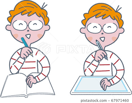 一個活潑男孩的在線課堂，家庭學習，插圖集 67971460