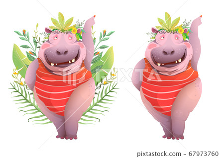 happy hippo cartoon Stock Vector