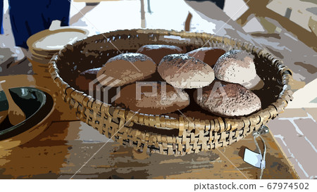 Digital painting style that represents a basket full of wholemeal breads Digital painting style that represents a basket full of wholemeal breads 67974502